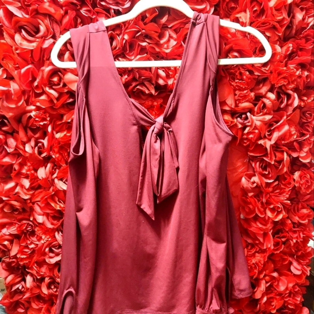 Guess Women's Large Bare Shoulder Long Sleeve Burgundy Blouse NWOT